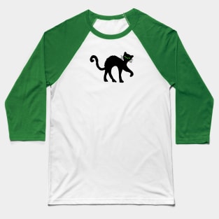 Spooky Black Cat Arched Back Green eyes Baseball T-Shirt